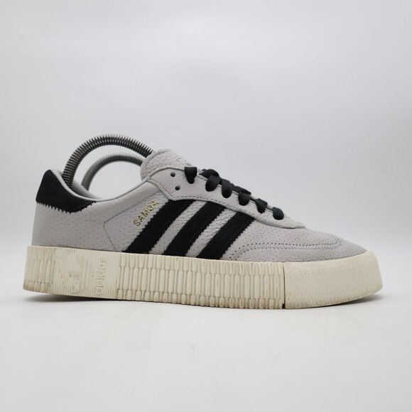 Adidas Sambarose Women's Size 7.5 Platform Shoes Gray Leather Lace Up CG6106 - Picture 1 of 9